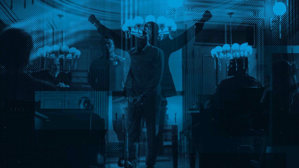 Silhouetted figures in a modern clinical setting with blue tones suggesting professional healthcare environment.