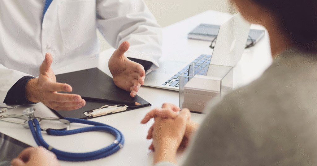A medical provider talking with a patient about buprenorphine or Suboxone treatment for opioid addiction.
