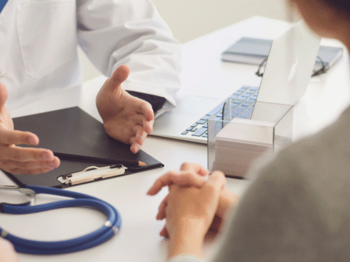 A medical provider talking with a patient about buprenorphine or Suboxone treatment for opioid addiction.