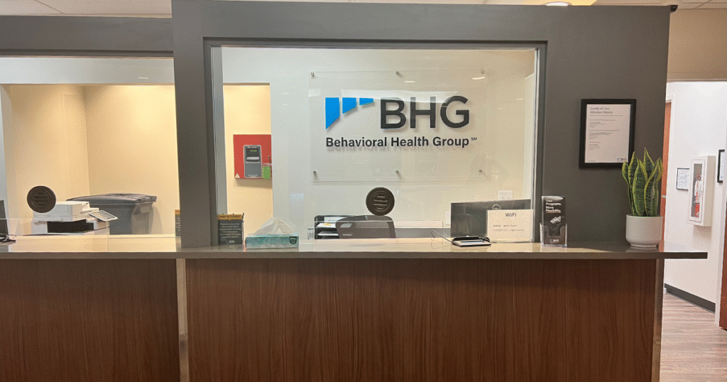 Front desk of a BHG treatment center highlighting the clinic's role in providing safe methadone treatment for opioid addiction.