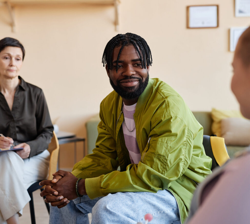 People talking to each other at a session