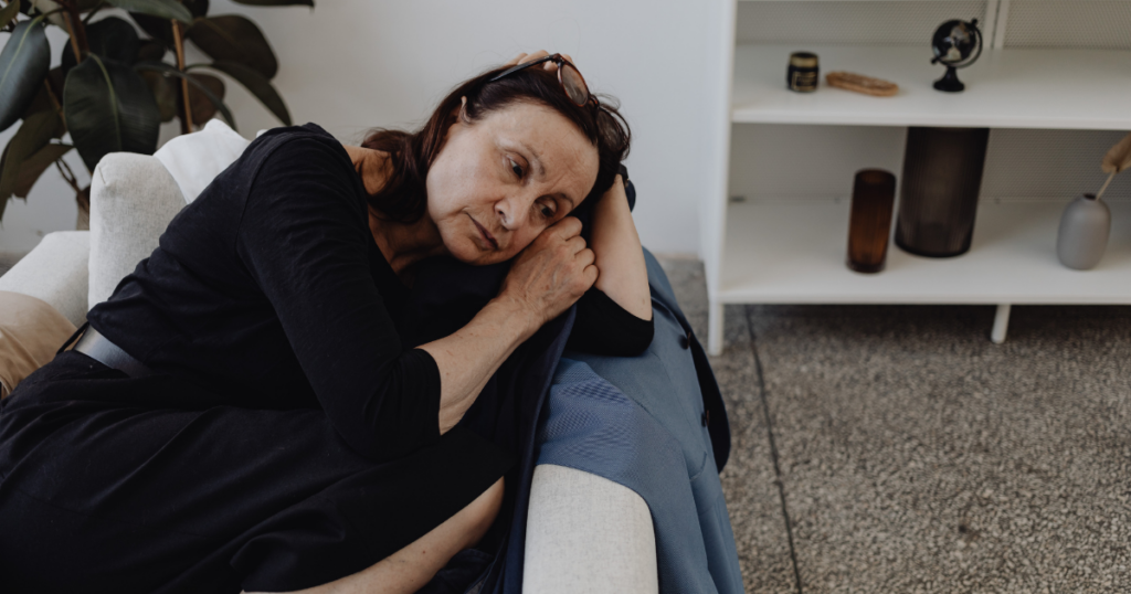 Woman experiencing symptoms of depression, a common mental health condition that can occur alongside substance use disorder.