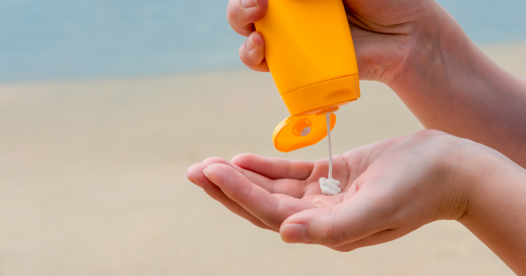 Applying sunscreen to support sun protection and healthy skin during recovery.
